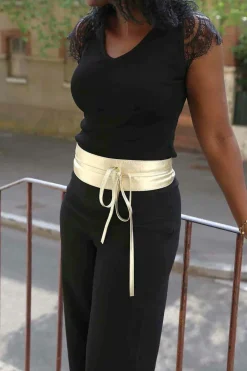 Sale Ceinture En Cuir Metallise Dore Casey Femmes Ceinture