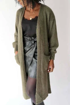 Clearance Gilet Long Vert Mohair Dan Femmes Gilet