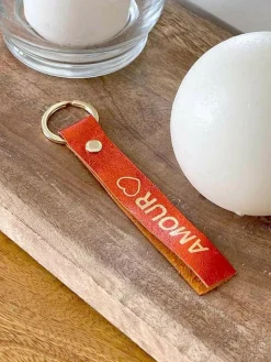 Porte-Clés En Cuir Orange Daisy Femmes Porte-Clés