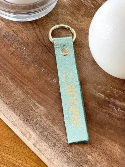 Clearance Porte-Clés En Cuir Vert Eau Daisy Femmes Porte-Clés