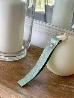 Clearance Porte-Clés En Cuir Vert Eau Daisy Femmes Porte-Clés