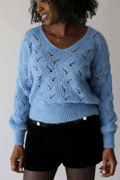 Hot Pull Bleu Mohair Leo Femmes Pull
