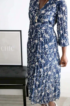 New Robe Longue Imprime Bleu Lison Femmes Robe