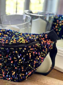 Best Sac Banane Bleu Peche A Sequins Laumy Femmes Sac Banane